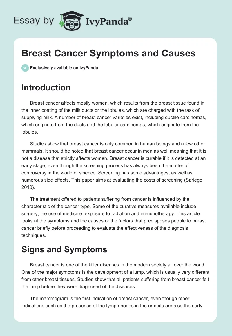 Breast Cancer Symptoms and Causes. Page 1