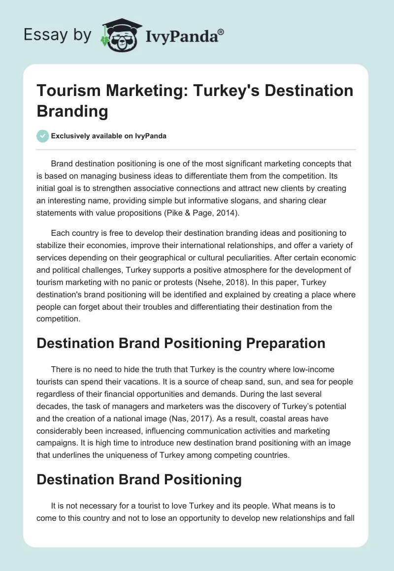 Tourism Marketing: Turkey's Destination Branding. Page 1