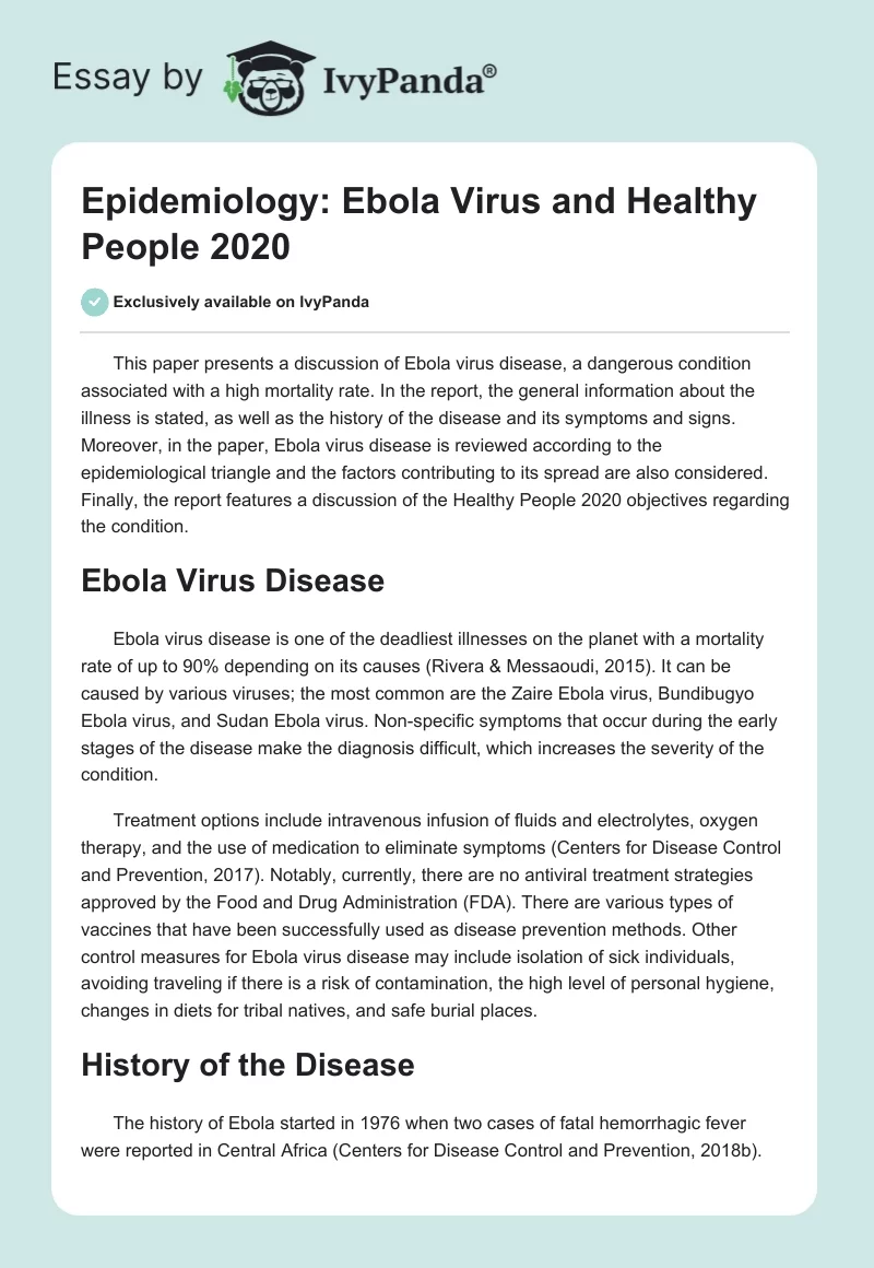 Epidemiology: Ebola Virus and Healthy People 2020. Page 1
