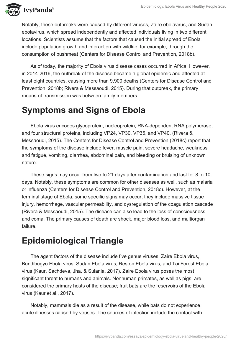 Epidemiology: Ebola Virus and Healthy People 2020. Page 2