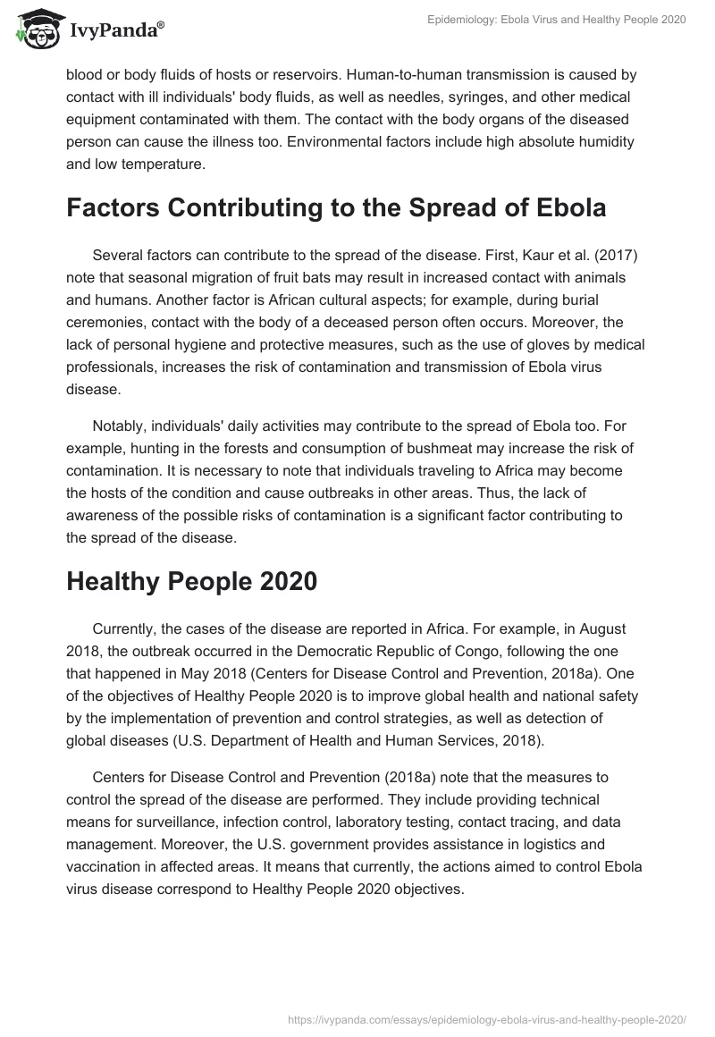 Epidemiology: Ebola Virus and Healthy People 2020. Page 3