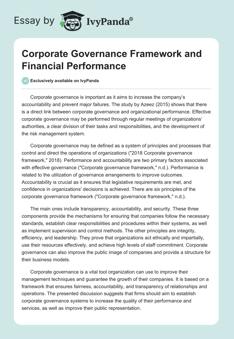 Corporate Governance Framework and Financial Performance. Page 1