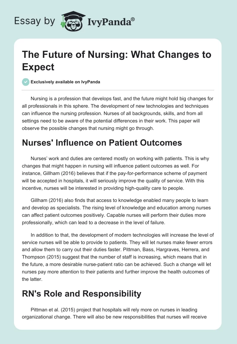 The Future of Nursing: What Changes to Expect. Page 1