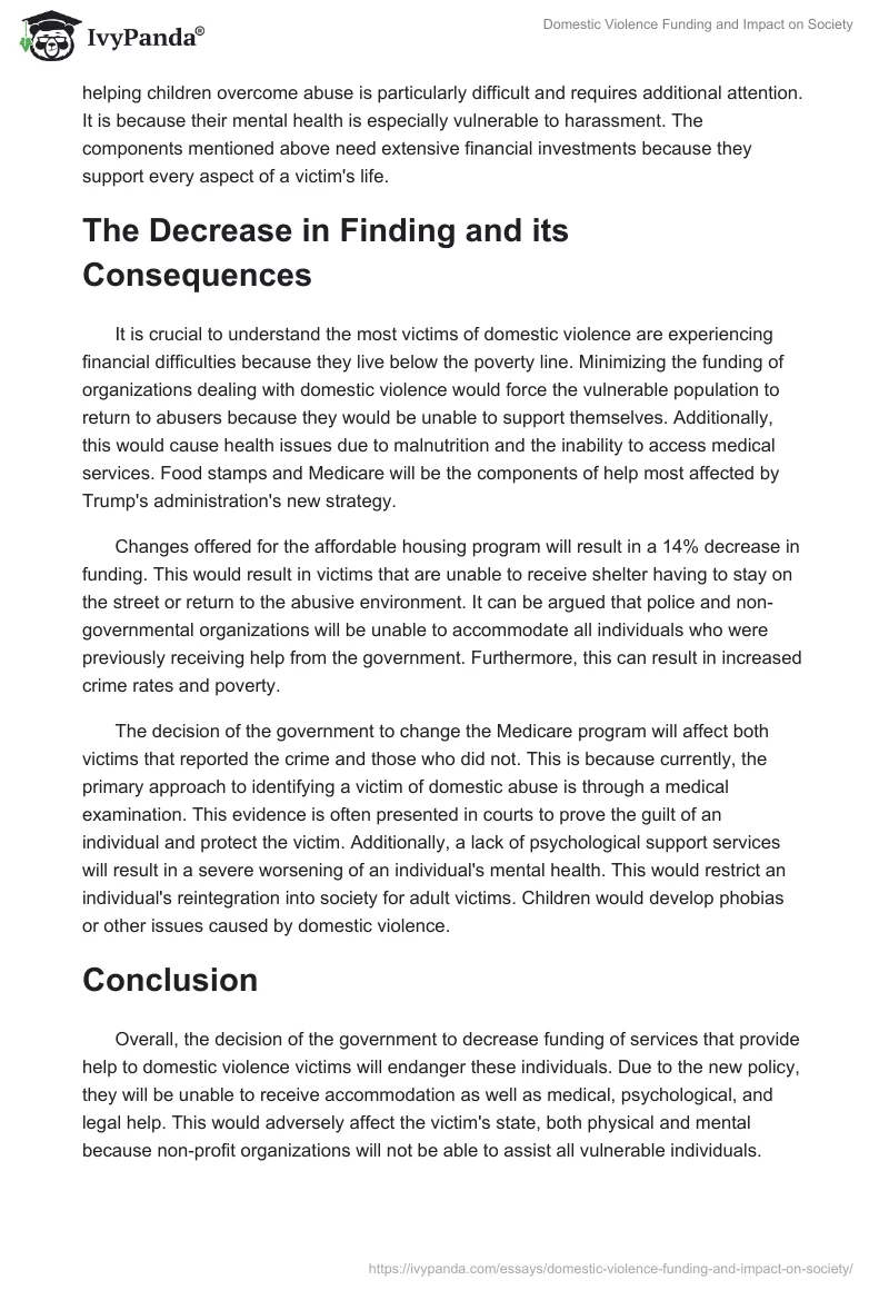 Domestic Violence Funding and Impact on Society. Page 2