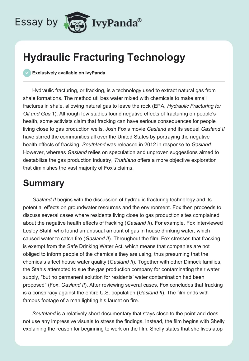 Hydraulic Fracturing Technology. Page 1