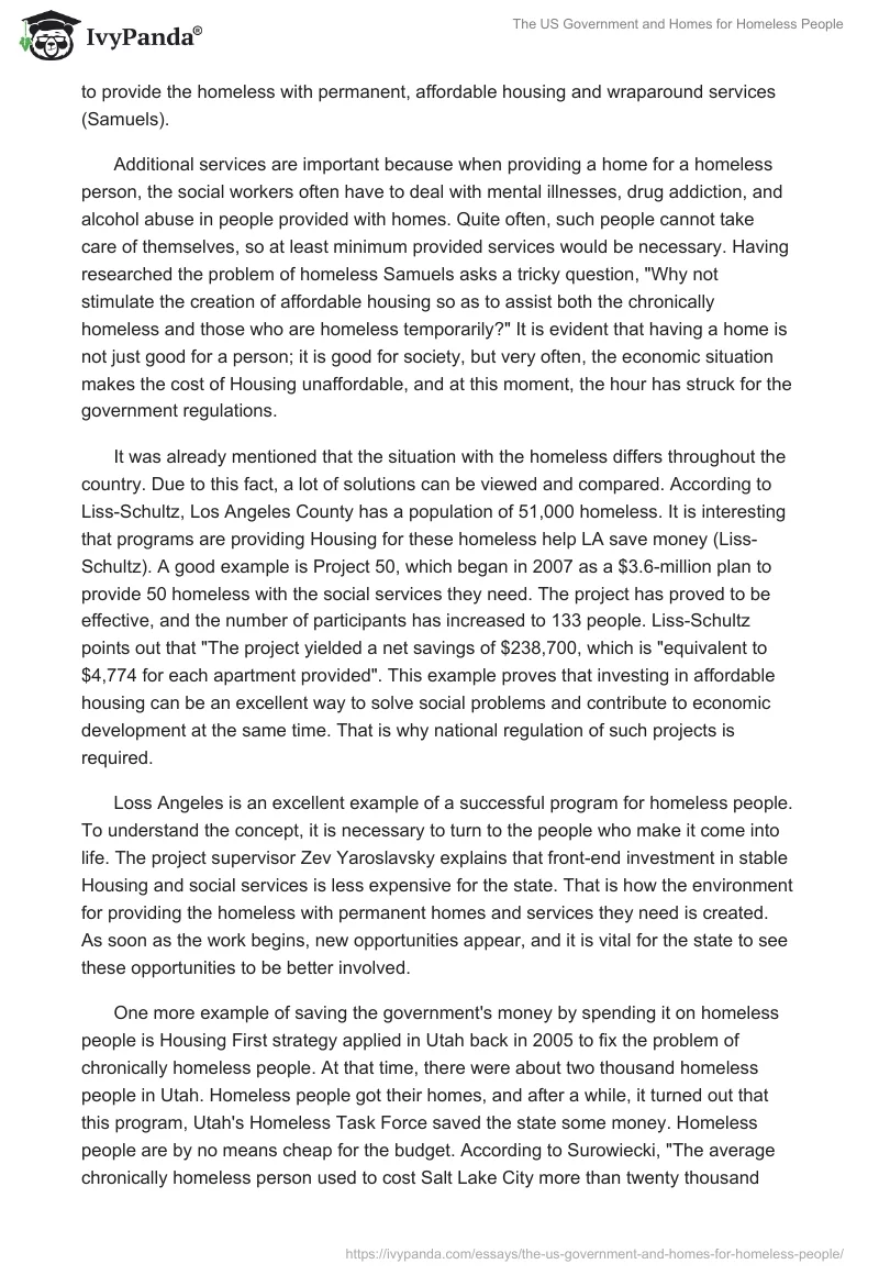 The US Government and Homes for Homeless People. Page 2