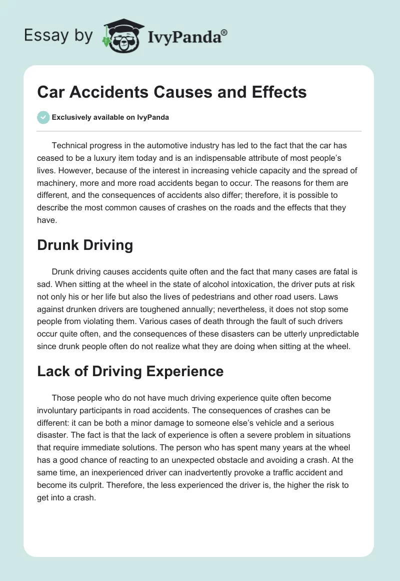 cause and effect essay about car accidents