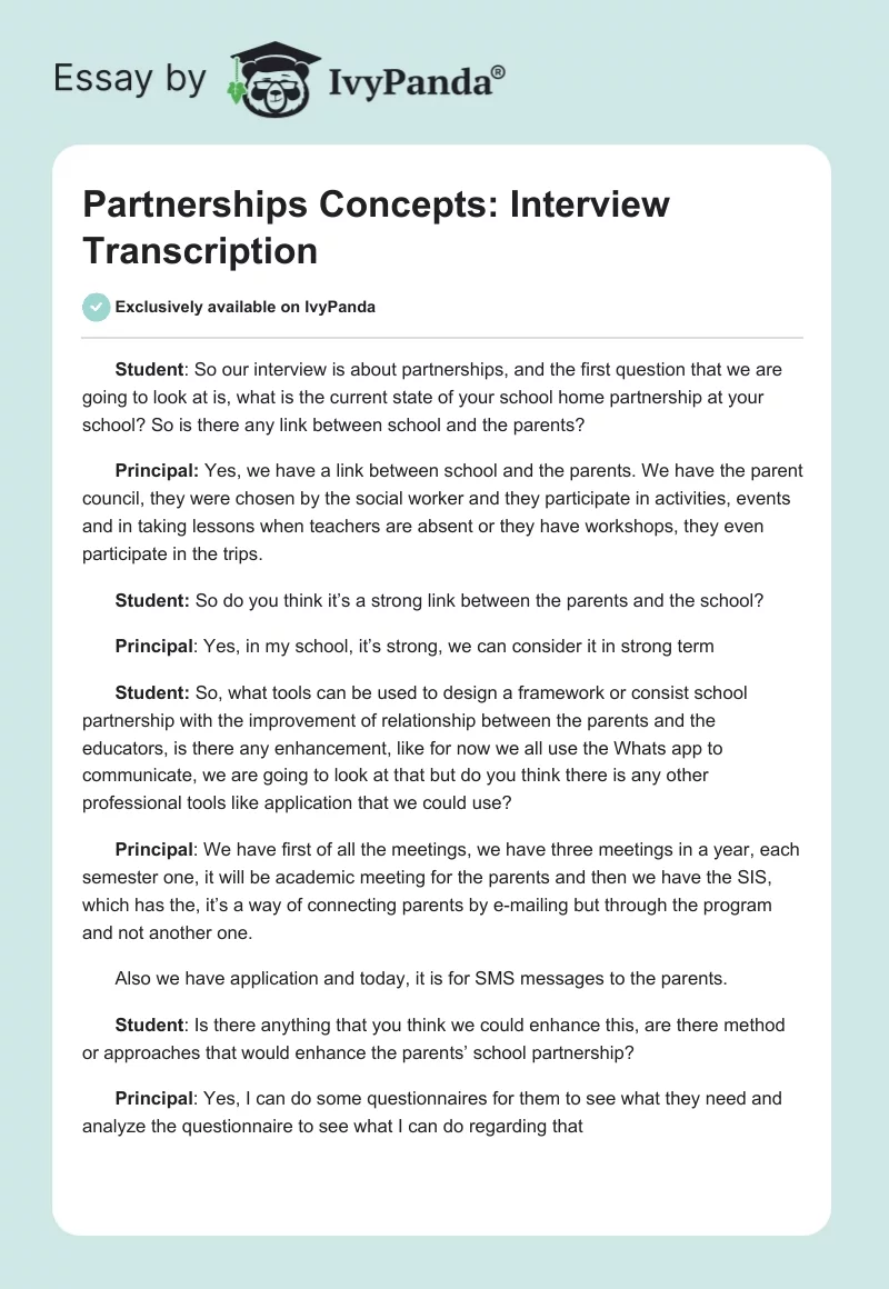 Partnerships Concepts: Interview Transcription. Page 1