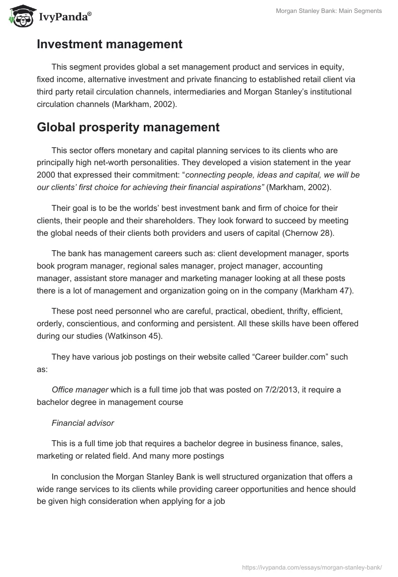 Morgan Stanley Bank: Main Segments. Page 2