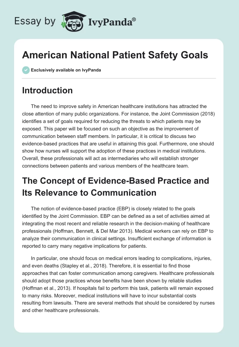 American National Patient Safety Goals. Page 1