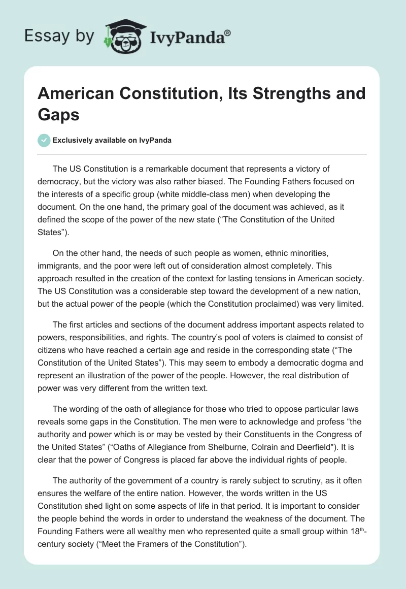 American Constitution, Its Strengths and Gaps. Page 1