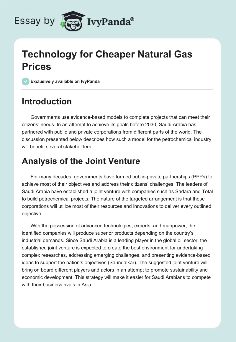 Technology for Cheaper Natural Gas Prices. Page 1