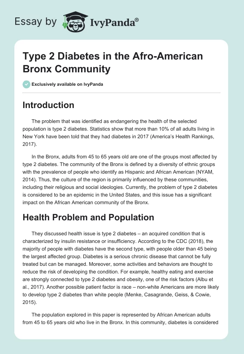 Type 2 Diabetes in the Afro-American Bronx Community. Page 1