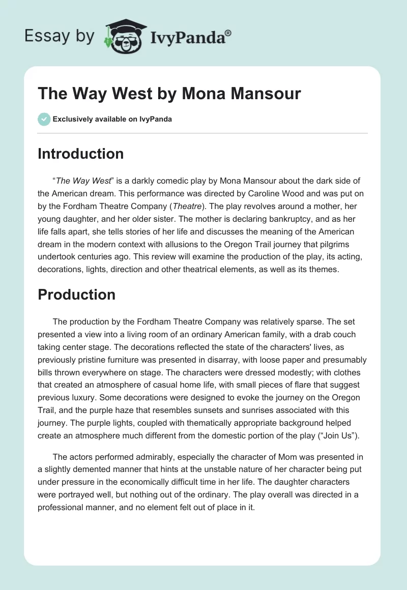 "The Way West" by Mona Mansour. Page 1