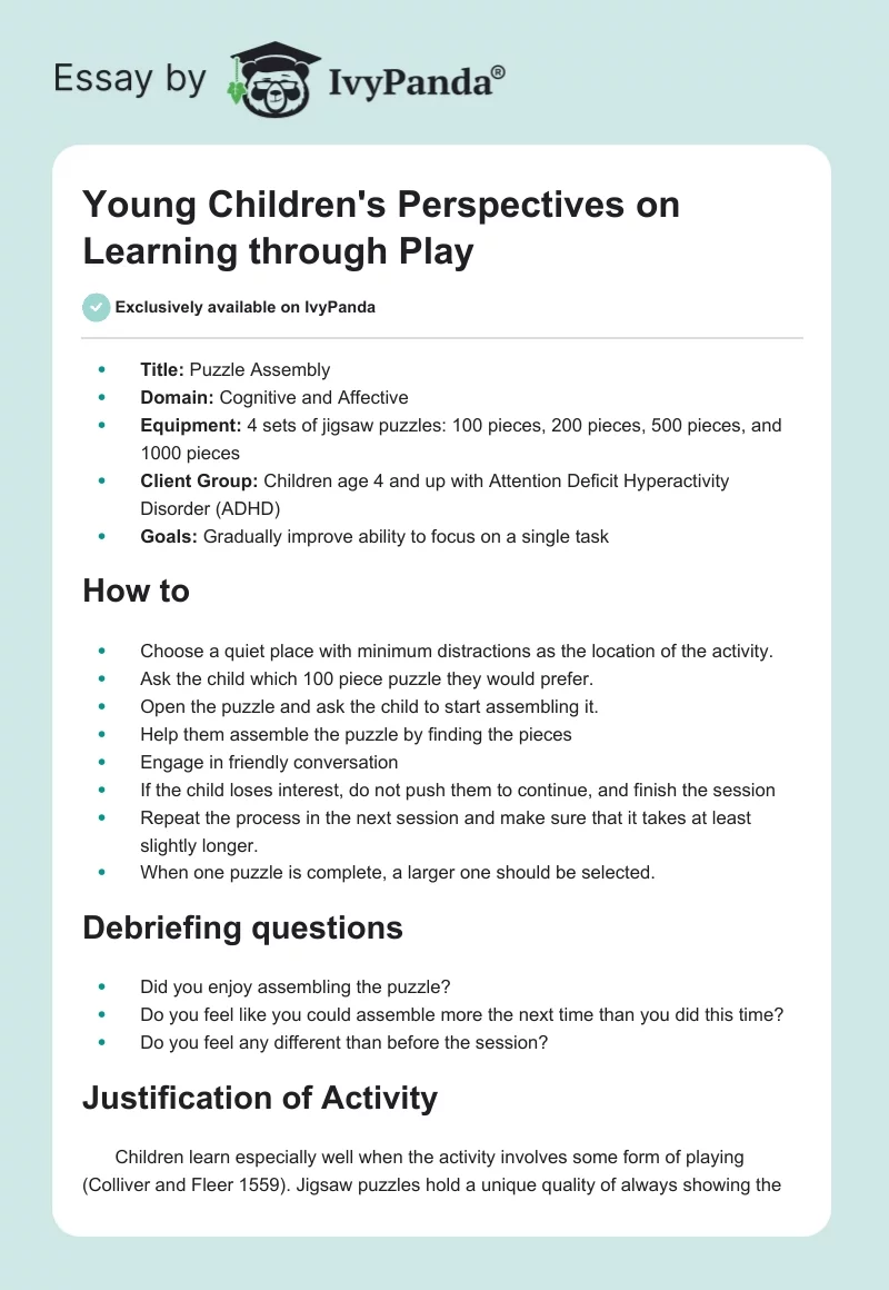 Young Children's Perspectives on Learning through Play. Page 1