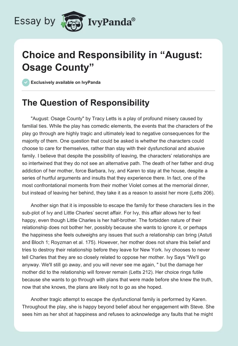 Choice and Responsibility in “August: Osage County”. Page 1