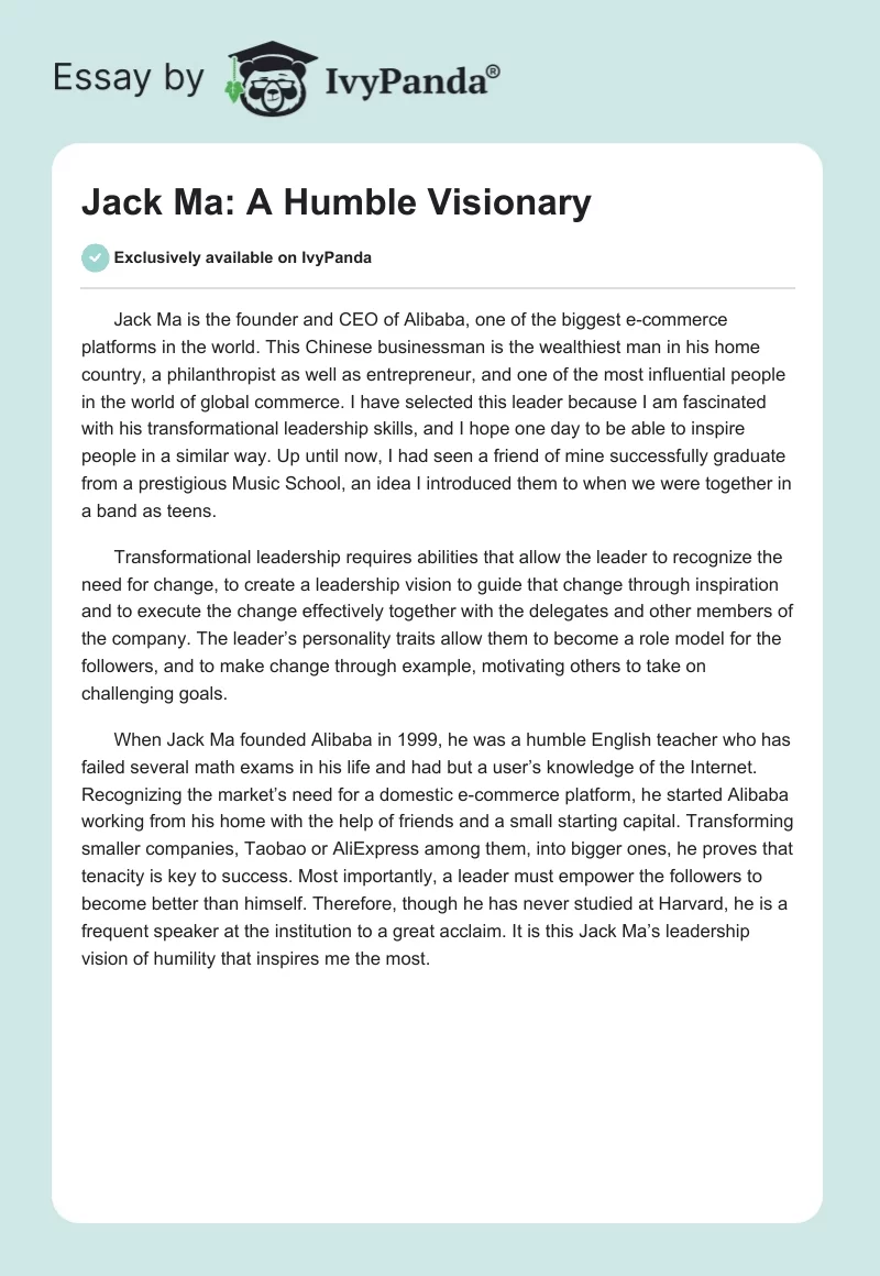 Jack Ma: A Humble Visionary. Page 1