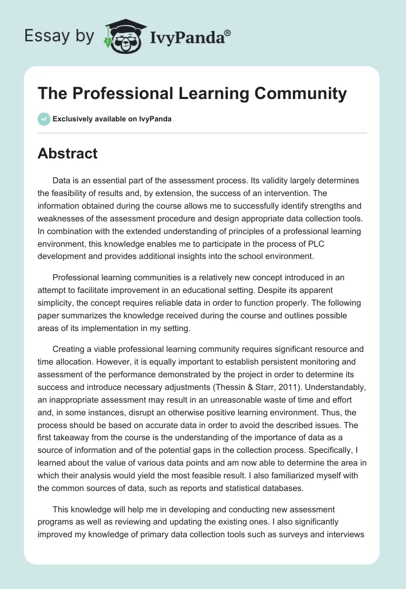 The Professional Learning Community. Page 1