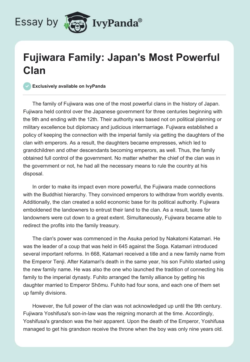 Fujiwara Family: Japan's Most Powerful Clan. Page 1