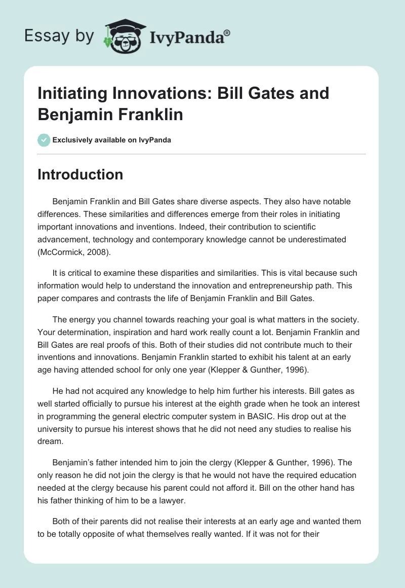 Initiating Innovations: Bill Gates and Benjamin Franklin. Page 1
