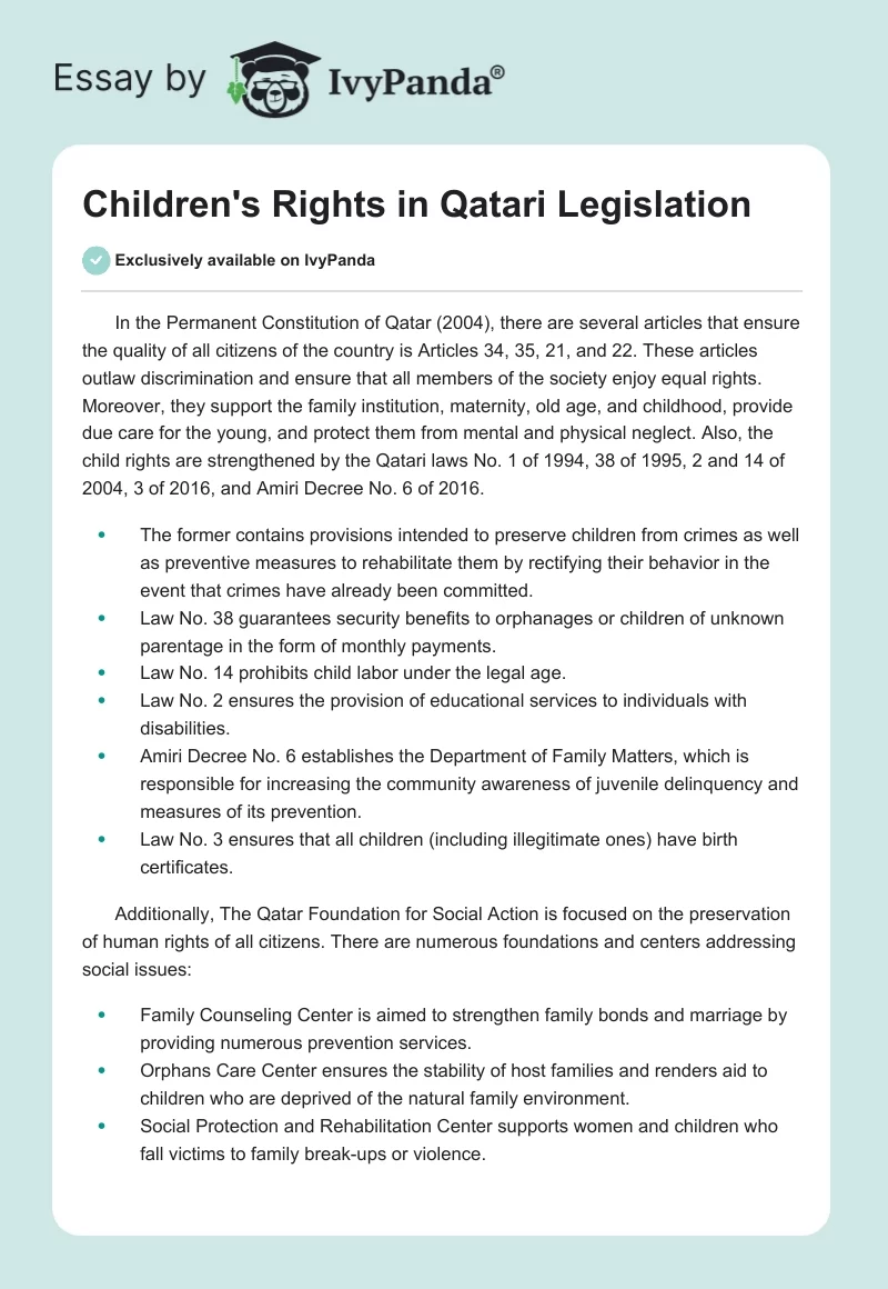Children's Rights in Qatari Legislation. Page 1