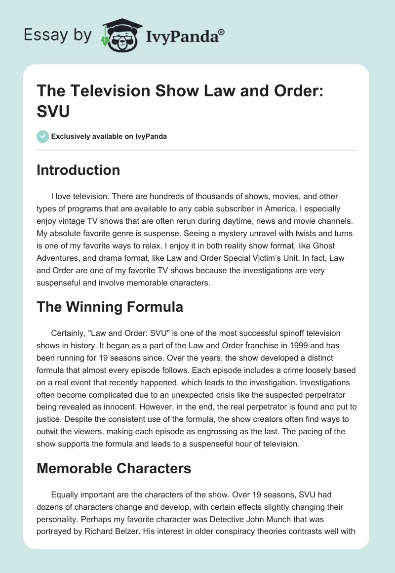 The Television Show "Law and Order: SVU". Page 1