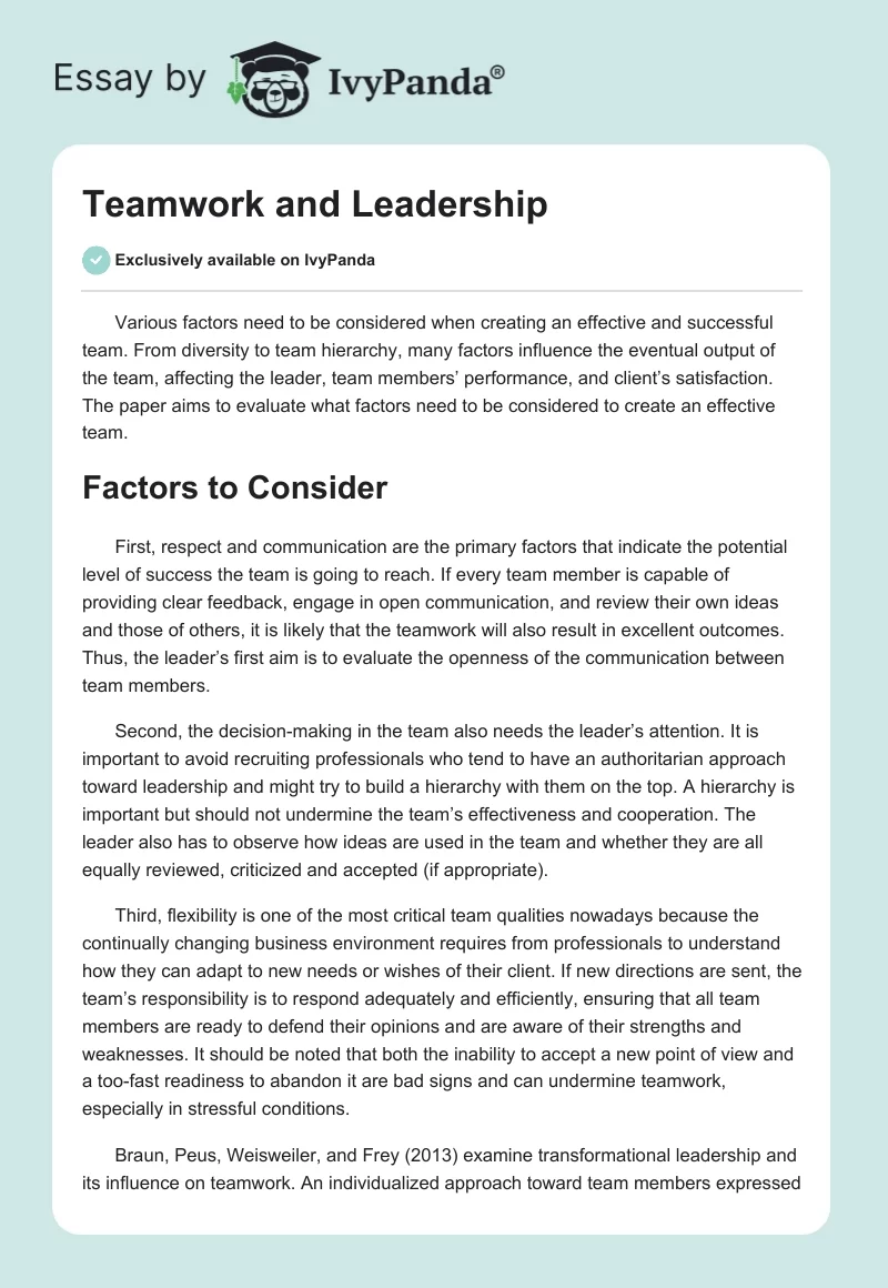 Teamwork and Leadership. Page 1