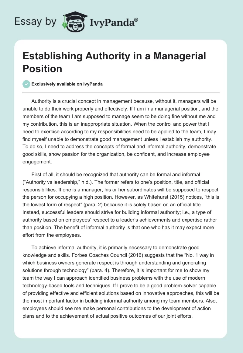 Establishing Authority in a Managerial Position. Page 1