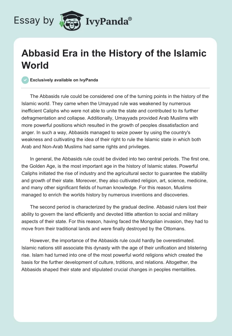 Abbasid Era in the History of the Islamic World. Page 1