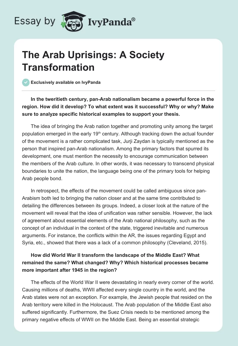 The Arab Uprisings: A Society Transformation. Page 1