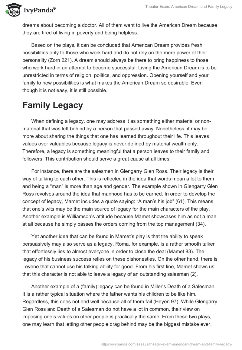 Theater Exam: American Dream and Family Legacy. Page 2