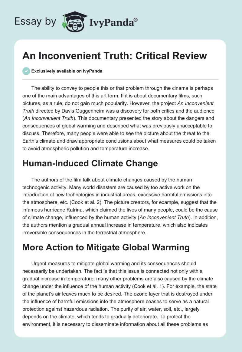 An Inconvenient Truth: Critical Review. Page 1