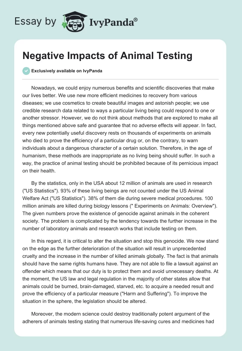 Negative Impacts of Animal Testing. Page 1