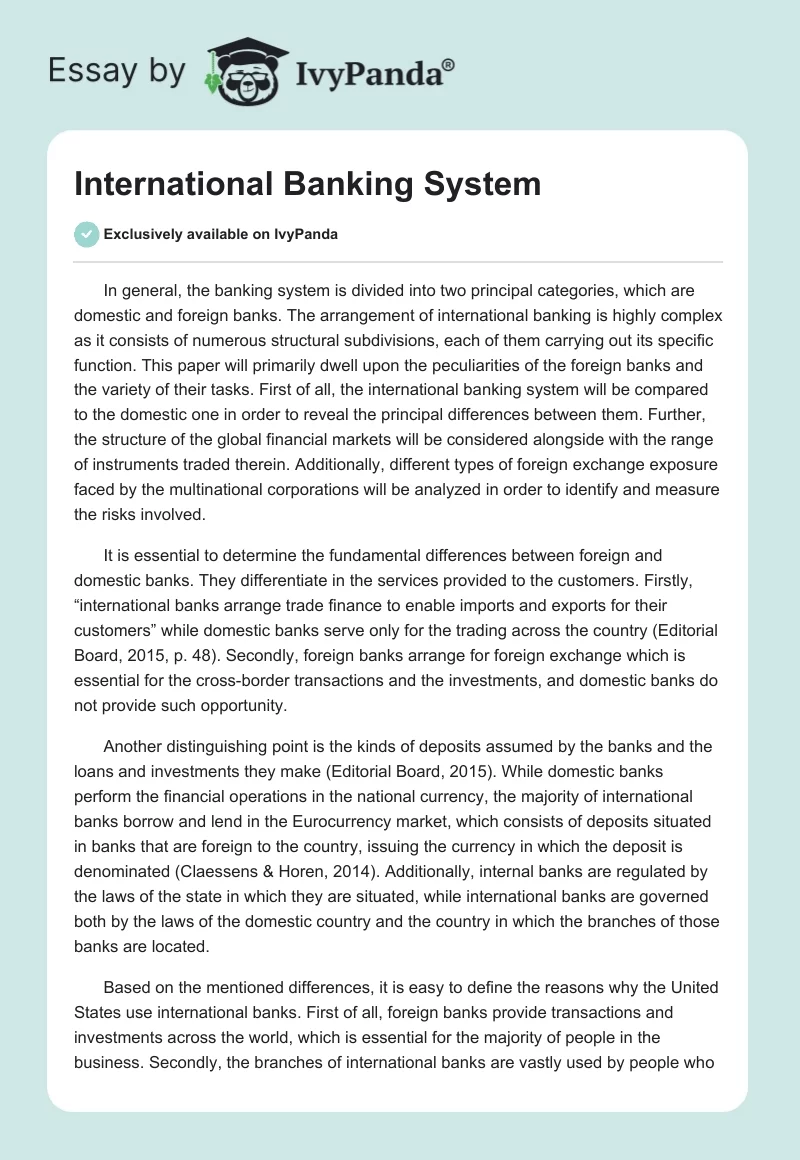 International Banking System. Page 1