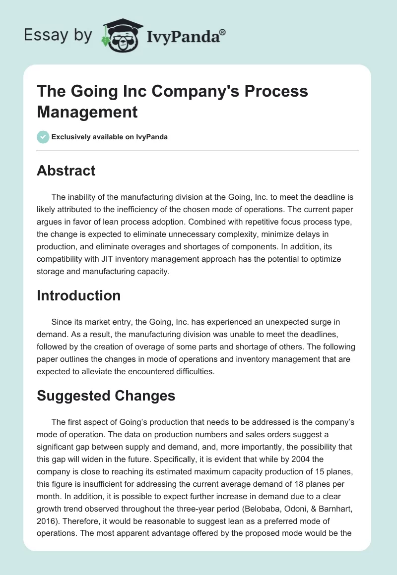 The Going Inc Company's Process Management. Page 1