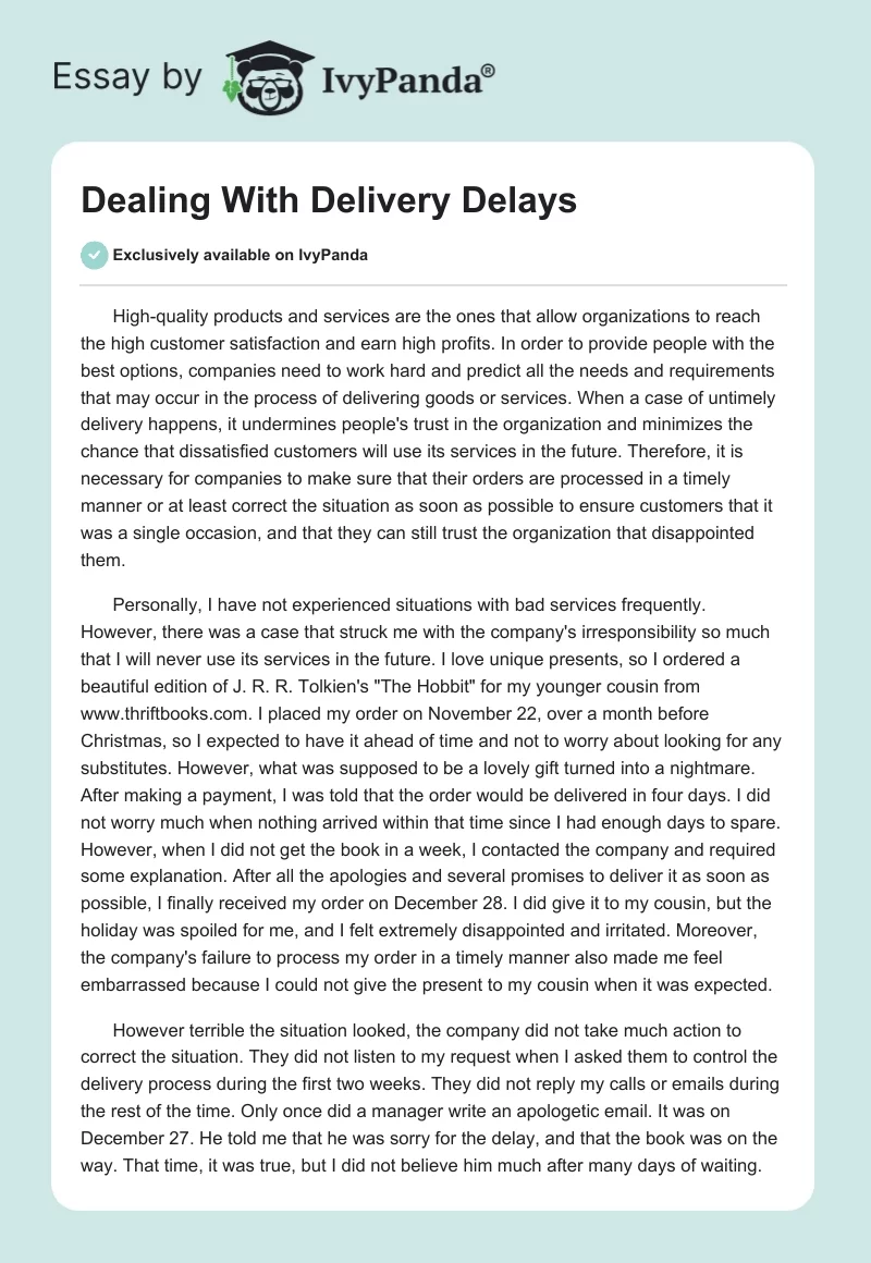 Dealing With Delivery Delays. Page 1