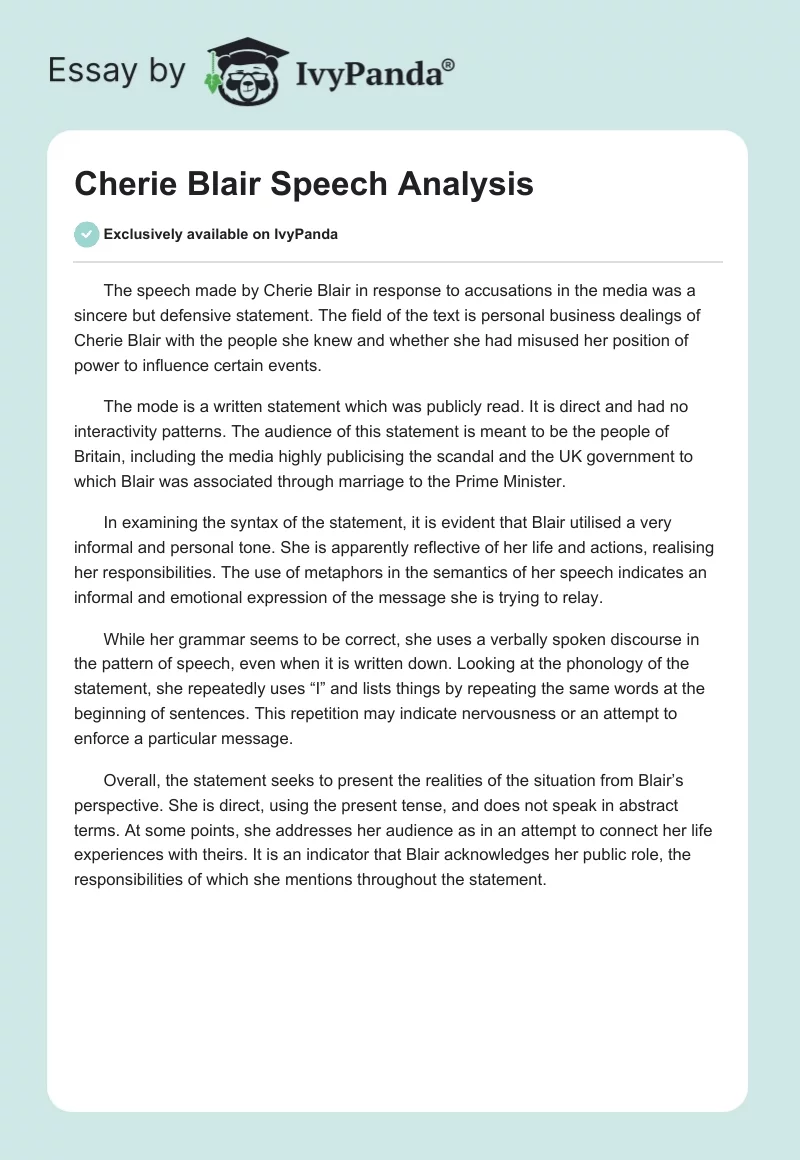 Cherie Blair Speech Analysis. Page 1