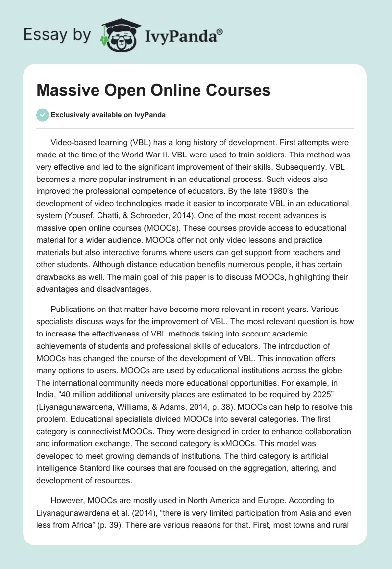 Massive Open Online Courses. Page 1