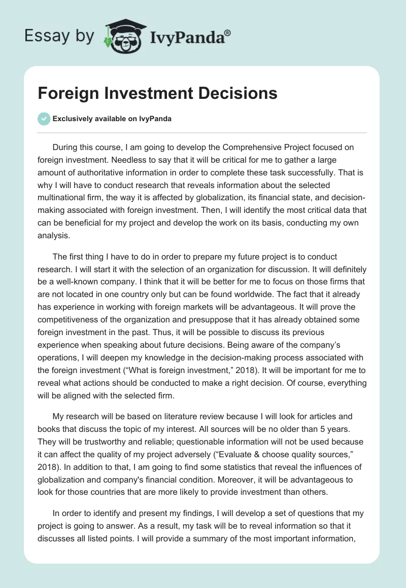 Foreign Investment Decisions. Page 1