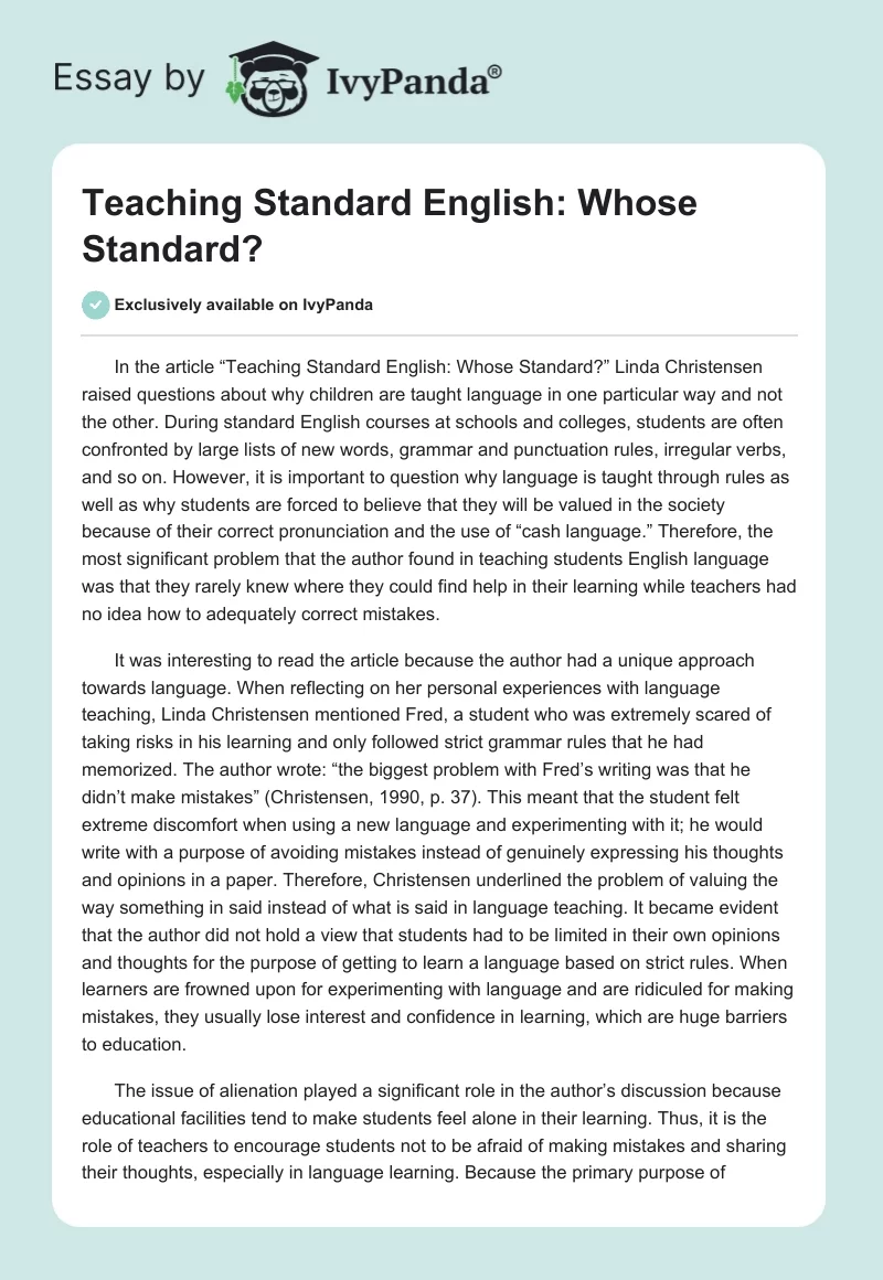 Teaching Standard English: Whose Standard?. Page 1