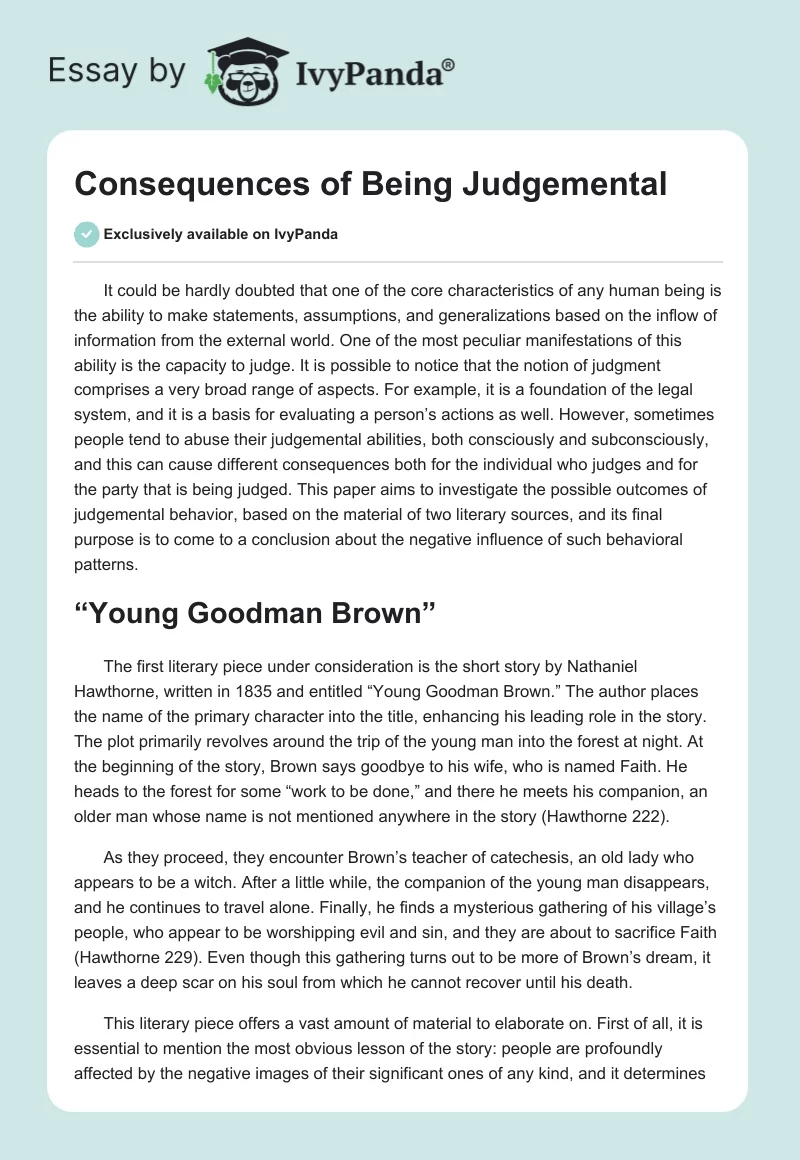 Consequences of Being Judgemental. Page 1