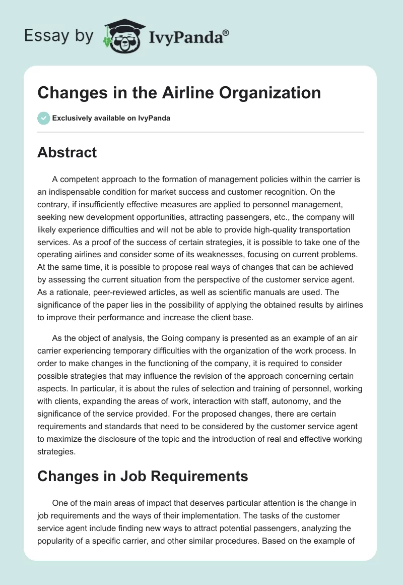 Changes in the Airline Organization. Page 1