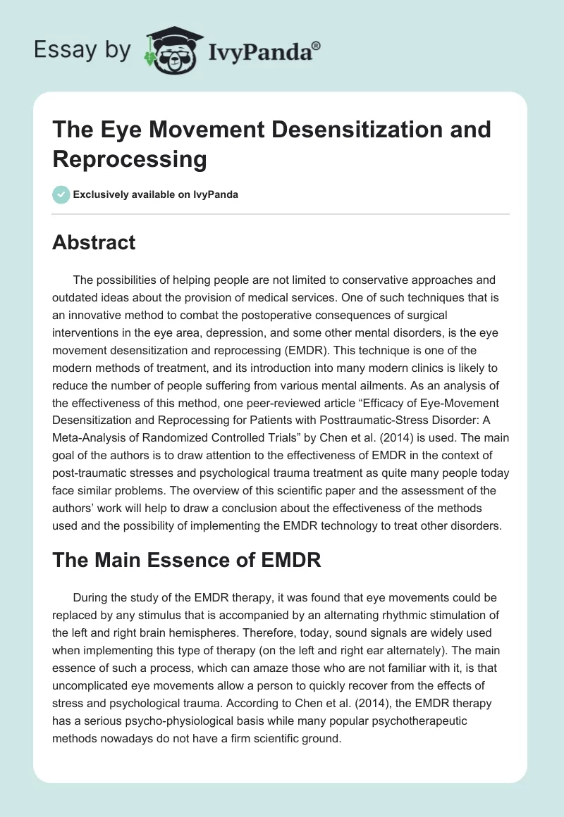 The Eye Movement Desensitization and Reprocessing. Page 1
