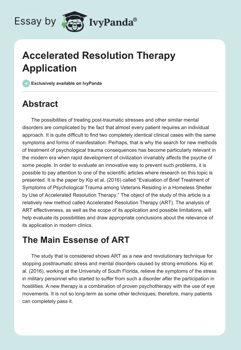 Accelerated Resolution Therapy Application. Page 1