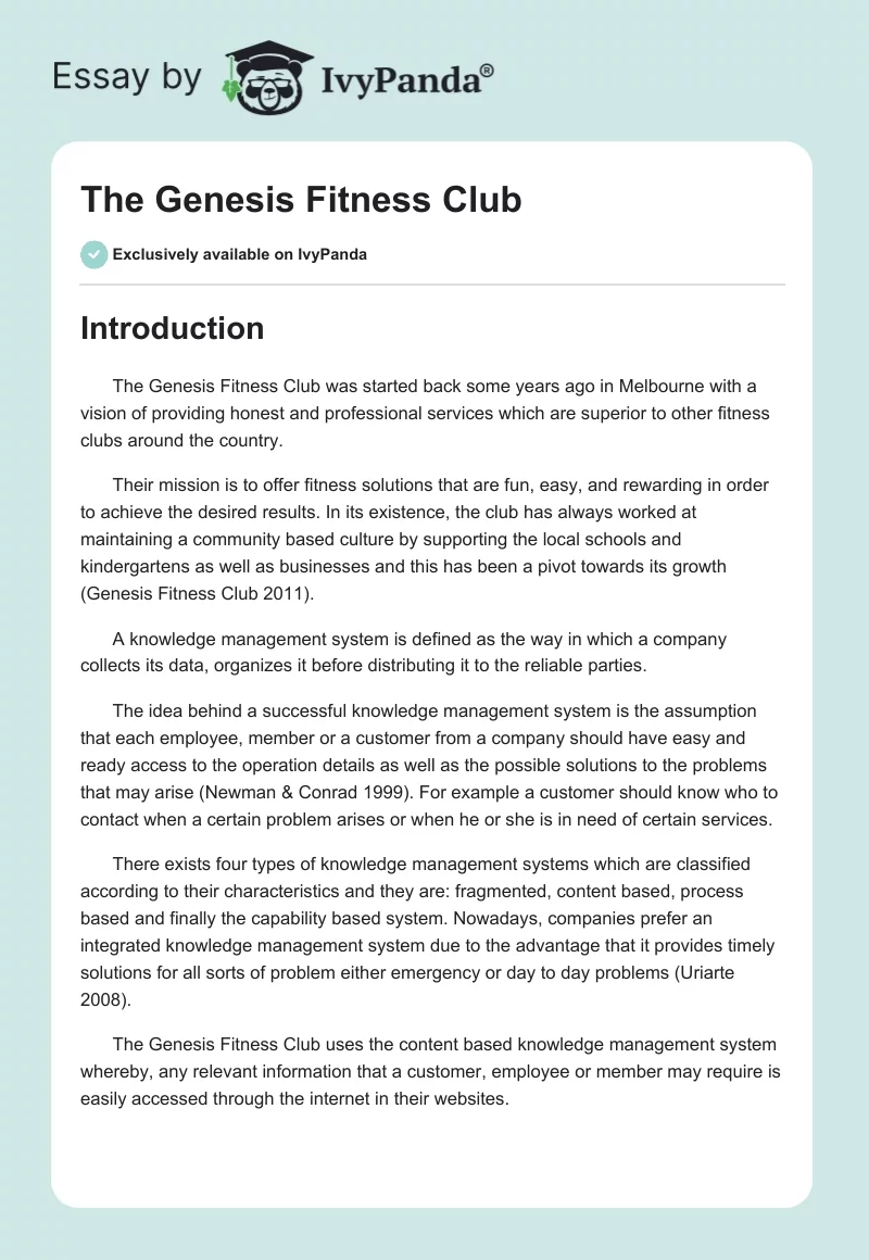 The Genesis Fitness Club. Page 1