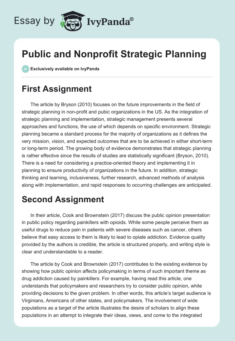 Public and Nonprofit Strategic Planning. Page 1