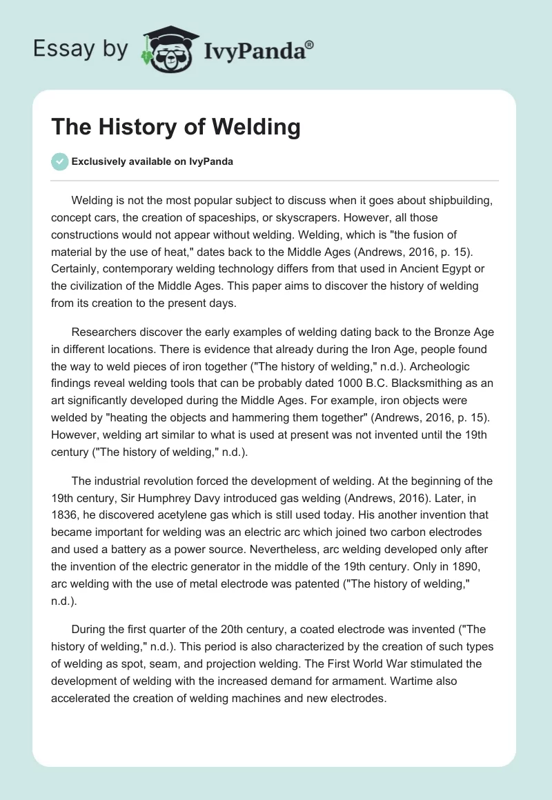 The History of Welding. Page 1