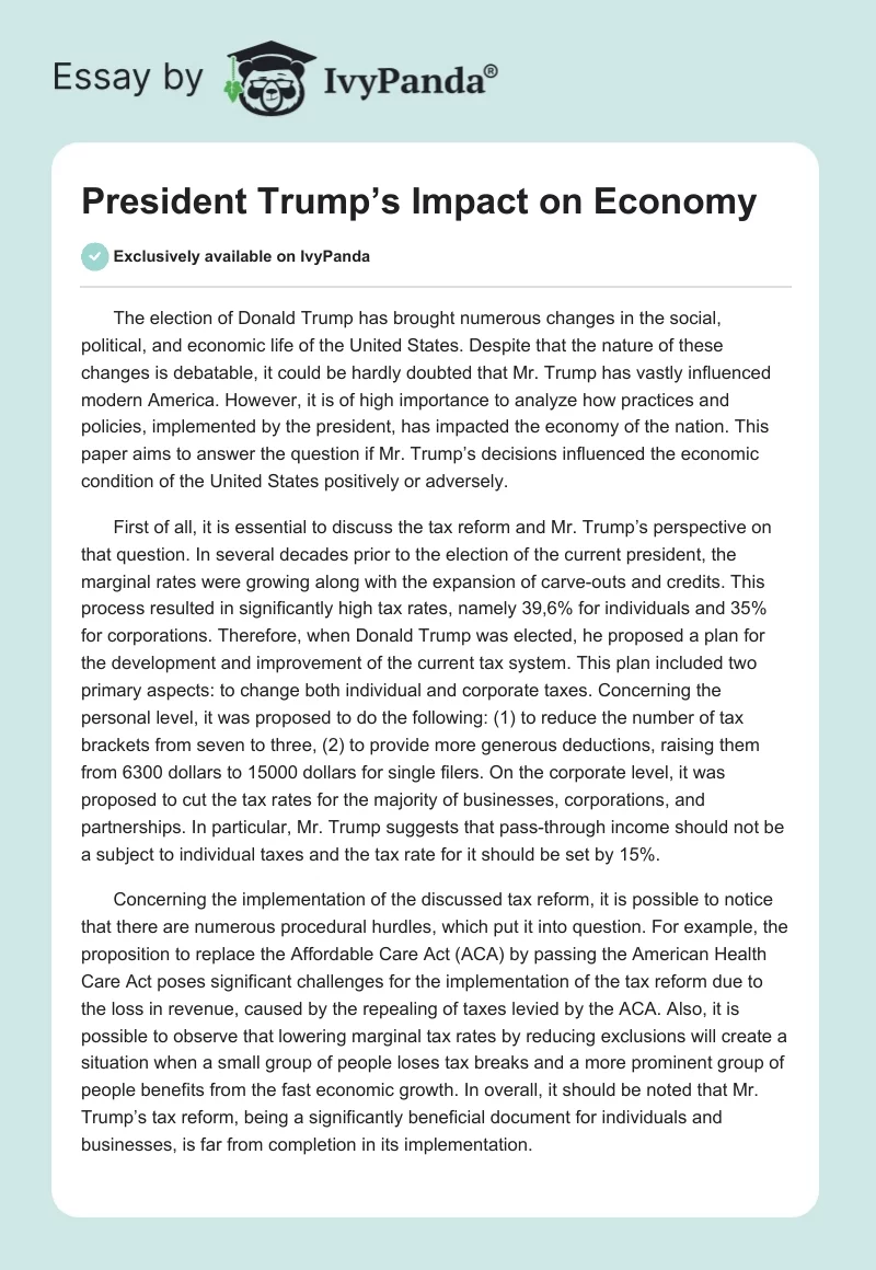 President Trump’s Impact on Economy. Page 1