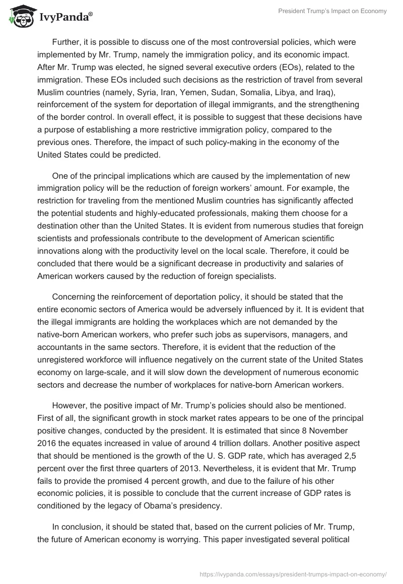 President Trump’s Impact on Economy. Page 2