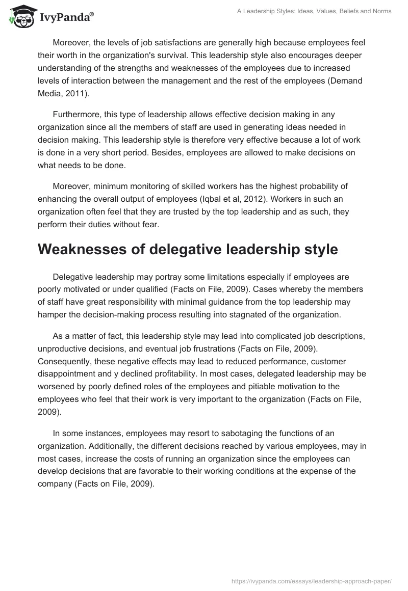 A Leadership Styles: Ideas, Values, Beliefs and Norms. Page 2
